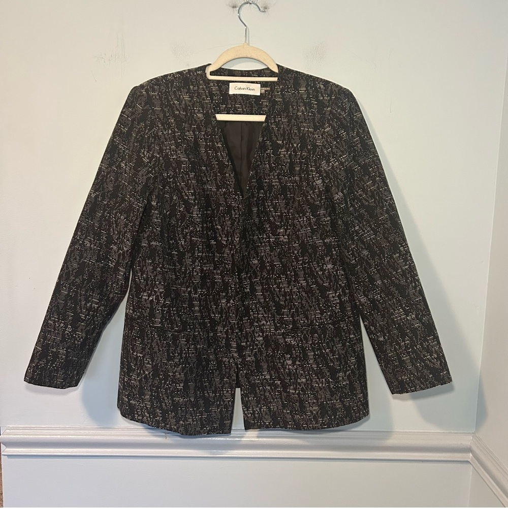 Calvin Klein Black & White Padded Tweed Blazer Size 14W